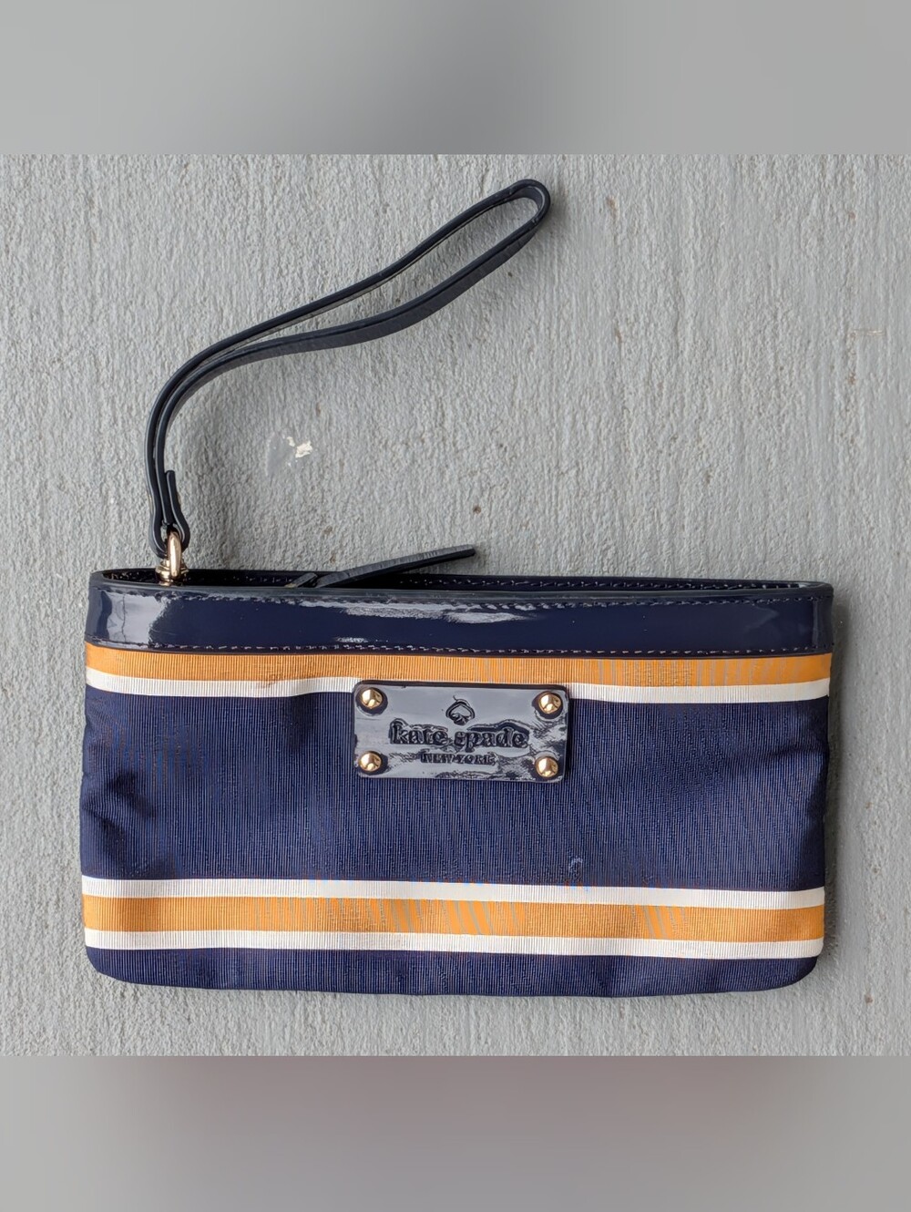 Kate Spade New York Striped Navy Gold Wristlet Clutch